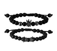 Flongo Beads Couples Bracelets, Natural Frosted Stone Zircon Beads Bangle, King & Queen Crown Long Distance Relationships Friendship Bracelets for Couples Women Men, Jewellery Gifts for Lover Him Her