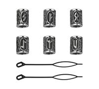 Flongo Beard Beads Set Viking Hair Accessories Women's Clip - 316L Stainless Steel Beard Pearl Viking Hair & Beard Jewellery with Runes and Compass Symbol - Nordic Viking Style Accessories for Men