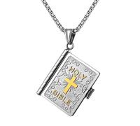Flongo Bible Cross Necklace for Women: Opening Book Pendant - Christian Jewellery 60cm - Religious Necklace with Bible Verse - Gift for Baptism Confirmation Engagement Birthday Easter