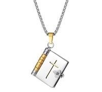 Flongo Bible Verse Necklace for Women - Stainless Steel Openable Scripture Book Pendant with Cross, Christian Faith Jewelry Gift for Her, Baptism, Birthday or Christmas