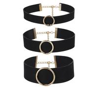 Flongo Black Choker Necklaces for Woman: 3 Piece Wide Velvet Choker Necklaces Punk Gothic Collar Chains Adjustable 18mm 25mm 35mm