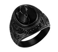 Flongo Black Onyx Stone Rings: Gothic Artificial Tiger Eye Stone Signet Ring for Men Punk Stainless Steel Biker Rings Classic Jewelry Gift for Men Size 8