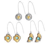 Flongo Boho Two-Tone Earrings for Women - Irregular Chunky Gold & Silver Drop Earrings with Enamel Shine, Tribal Sun & Moon Design, Artistic Statement Dangle Jewelry