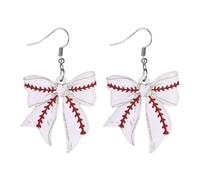 Flongo Bow Volleyball Earrings for Women: 925 Sterling Silver Post Hypoallergenic - Sport Dangle Earrings 5.8cm - Acrylic Design - Cute Sports Jewellery for Teens Daughter - Gift for Players