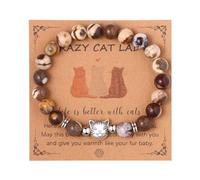 Flongo Cat Beads Bracelets for Women: Natural Stone Jewelry - Stretch Bracelet Graduation Birthday Love Gifts for Women Girls