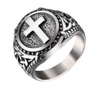 Flongo Celtic Cross Ring for Men: Black Signet Ring, Celtic Crucifix, Stamp Ring, Religious, Christian, Binding, Amulet Stainless Steel, Vintage, Punk, Biker, Father's Day, Men, Gift