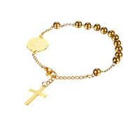Flongo Christ Cross Rosary Bracelet: Jesus Crucifix Bracelet - Stainless Steel Bracelet with Saint Benedict Medal for Women, type A- gold