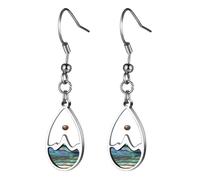 Flongo Christian Teardrop Earrings for Women: Mustard Seed Mountain Range Abalone Shell Pendant Faith Inspirational Religious Jewellery Stainless Steel Colourful Necklace Spiritual Gift for Girls