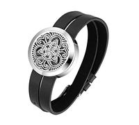 Flongo Classic Celtic Knot Aroma Bracelet Women - Stainless Steel Fragrance Oil Diffuser Bangle with Adjustable Leather Band & 6 Colour Pads - Aromatherapy Jewellery for Opening, Elegant Gift for
