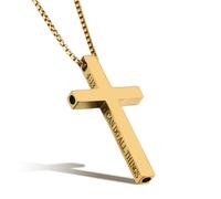 Flongo Cross Breathing Anxiety Necklace: Engraved I CAN DO ALL THINGS Bible Verse Mindful Breath Pendant Silent Whistle for Calm Focus and Quit Smoking Gold Necklace Faith Gift for Men or Women