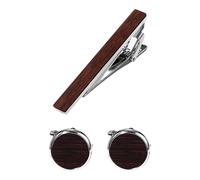Flongo Cufflinks and Tie Clip for Men: 2 Piece with Gift Box Premium Wood & Metal Cufflink Set Business Wedding Formal Accessories Father's Day Birthday Anniversary Present