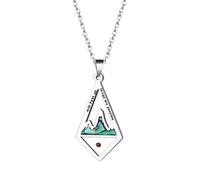 Flongo Diamond Shaped Necklace for Women: Mustard Seed Mountain Range Abalone Shell Pendant Faith Inspirational Christian Religious Jewellery Stainless Steel Colourful Necklace Spiritual