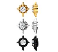Flongo Earrings without ear hole for women: 3 pieces magnetic stainless steel unisex stud earrings with zirconia, clip-on fake piercing, square crystal magnetic earrings, non-piercing jewellery set