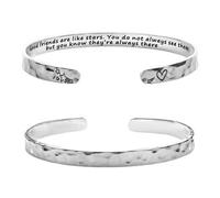 Flongo Friendship Bracelet for Women: Inspirational Hammered Cuff Bangle Engraved Good friends are like stars Adjustable Open Silver Bracelet for Best Friend Sister Girls Gift