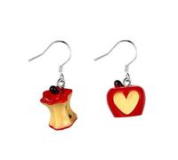Flongo Funny Apple Earrings for Women - Asymmetric Whole Apple & Bite Apple Drop Earrings - Quirky Preppy Hypoallergenic Jewelry with 925 Silver Posts - Funky Unique Dangle Earrings for Girls & Ladies