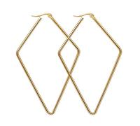 Flongo Geometric Earrings for Women Gold Large Stainless Steel Diamond Square Statement Drop Earrings Minimalist Modern Fashion Jewellery Gift Birthday Party Daily Girlfriend Wife