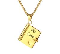 Flongo Gold Book Necklace for Women - Mini My Little Star Pendant with Engraved My Love and Openable Pages - Gift for Girlfriend, Wife or Mom on Birthday or Anniversary