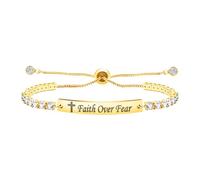 Flongo Gold Inspirational Bracelet for Women with Engraving Faith Over Fear - Adjustable Stainless Steel Motivation Bangle - Gift Idea for Ladies, Girlfriend or Daughter