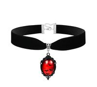 Flongo Gothic Bat Choker for Women: Red Ruby Pendant Black Velvet Collar Necklace for Halloween - Punk Gothic Neck Choker with Bat Pendant - Adjustable Velvet Collar