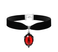 Flongo Gothic Eye Choker for Women: 2 Set Black Velvet Collar with Red Ruby Necklace for Halloween - Punk Gothic Neck Choker with Mystic Eye Pendant - Adjustable Velvet Collar