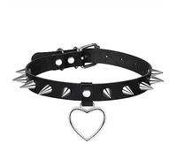 Flongo Gothic Punk PU Leather Choker Necklaces for Women Men - Black Heart Rivet Spike Rock Collar Choker for Halloween Cosplay Costume Party