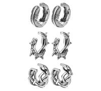 Flongo Gothic Thorn Clip-On Earrings for Men and Women - Stainless Steel Non-Piercing Ear Cuffs, Punk Spiral Fake Earrings, Unisex Retro Rock Style (2 Pairs)