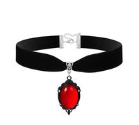 Flongo Gothic Velvet Choker for Women: Red Ruby Teardrop Pendant - Black Collar Necklace for Halloween - Punk Gothic Neck Choker - Adjustable Velvet Collar - 32.5cm Costume Jewellery