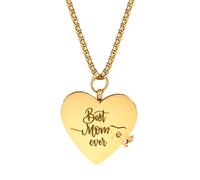 Flongo Heart Book Necklace for Mum -Gold Stainless Steel Chain with Openable Mini Book Pendant Love Message Jewellery from Daughter or Son Gift for Mother Birthday Christmas Mother’s Day