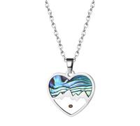 Flongo Heart Pendant Necklace for Women: Mustard Seed Mountain Range Abalone Shell Pendant Faith Inspirational Christian Religious Jewellery Stainless Steel Colourful Necklace Spiritual Gift for Girls