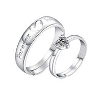 Flongo Heart Rings for Men and Women: Pack of 2 Forever Love Valentine's Day Engagement Rings with Zirconia - Adjustable Stainless Steel Partner Rings - Love Promise Wedding Rings - Anniversary Gift