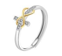 Flongo Infinity Cross Ring Women Silver Gold: Adjustable Open Cubic Zirconia Stackable Christian Faith Eternal Love Sterling Silver Jewellery Gift Girlfriend Wife Birthday Valentines Christmas