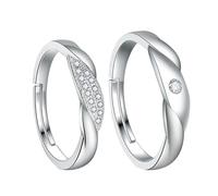 Flongo Infinity Promise Rings for Women: 2 Piece Valentine's Day Couple Rings with Cubic Zirconia - Adjustable Engagement Rings for Men - Eternity Wedding Band Set - Gift for Couples