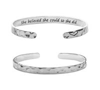 Flongo Inspirational Bracelet for Women: Engraved She believed she could so she did Hammered Cuff Bangle Open Adjustable Silver Bracelet for Daughter Sister Friend Girls Motivational Gift Jewellery