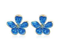 Flongo Large Flower Earrings for Women: Blue Statement 3D Floral Stud Earrings - Bold Bloom Earrings 29mm - Lightweight Metal Fashion Jewellery - Elegant Botanical Ear Studs Ladies Gift