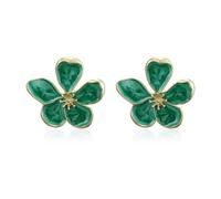 Flongo Large Flower Earrings for Women: Green Statement 3D Floral Stud Earrings - Bold Bloom Earrings 29mm - Lightweight Metal Fashion Jewellery - Elegant Botanical Ear Studs Ladies Gift