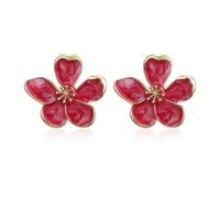 Flongo Large Flower Earrings for Women: Red Statement 3D Floral Stud Earrings - Bold Bloom Earrings 29mm - Lightweight Metal Fashion Jewellery - Elegant Botanical Ear Studs Ladies Gift
