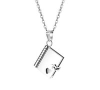 Flongo Love Letter Necklace for Women: Silver Open Book Pendant Locket with Personal Message - Stainless Steel Couple Necklace - Anniversary Dating Gift - Love Keepsake Jewelry - 15.74"+1.96" Chain