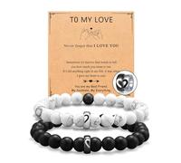 Flongo Matching Beads Bracelets for Couples: white turquoise Black Matte Frosted Stone Bracelet for Men Women Lovers Best Friends on Birthday Christmas Valentine's Day(b)