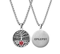 Flongo Medical Alert Necklace for Women: EPILEPSY Tree of Life Pendant - Medical ID Tag Emergency Identification Jewellery - Personalised Health Alert Necklace for Men