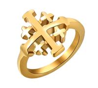 Flongo Men’s Jerusalem Cross Ring: Gold Christian Signet Ring Religious Jewellery Knights Templar Symbol Faith Strength Courage Gift for Men Church Baptism Easter Christmas Religious Style - Size 11