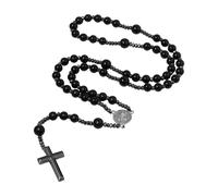Flongo Men’s Rosary Necklace with Saint Benedict Medal - Black Rosary Beads Made of Obsidian and Tiger Eye Catholic Jewellery Symbol of Faith and Protection Christian Prayer Necklace Gift for Men