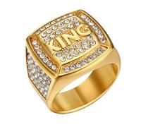 Flongo Mens Iced Out Signet Ring: 18K Gold Plated Cubic Zirconia Stainless Steel Ring - Stylish Jewelry Gifts for Husband Boyfriend Lover