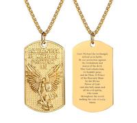 Flongo Men's Necklace with St Michael Pendant Stainless Steel - Silver Guardian Angel Dog Tag Chain with Prayer Engraving Christian Jewellery Faith Courage Gift for Police Fire Brigade Soldier Men