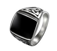 Flongo Men's Stainless Steel Ring Color Silver&Black, Retro Design Celtic Knot Signet Signet Ring for Christmas Valentine's Wedding Engagement Size T 1/2