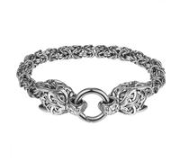 Flongo Mens Viking Wolf Bracelets: Nordic Stainless Steel Byzantine Chain Wolf Head Bracelet Norse Amulet - King Chain Pirate Jewellery Gift for Men Father Christmas Valentine