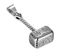 Flongo Men's Vintage Silver Stainless Steel Thor Hammer Biker Pendant Necklace, 22 inches Chain