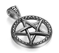 Flongo Men's Vintage Stainless Steel Hollow Five-Pointed Star Pentacle Pendant Necklace, 22 inch Chain, Powerful Pentacle Necklaces Pentagram, Seal of Solomon Pendant