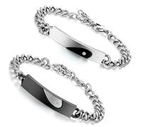 Flongo Men's Womens 2PCS Couple's Stainless Steel Keep me in Your Heart Love Heart Matching Identification Bangle Bracelets, His Hers Couples Wedding Christmas Valentine Gift Wrist Bracelet