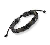 Flongo Men's Womens Retro Twisted Woven Adjustable Black Leather Cuff Bracelet, Fit 8-11 inch Wrist