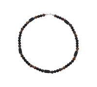 Flongo Natural Beaded Necklace for mens: Black Obsidian Tiger Eye Hematite - Aromatherapy Stress Relief Crystal Jewellery - Perfect Gift for Father's Day Birthday Christmas